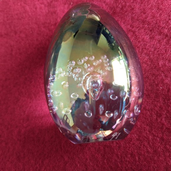 RARE GES 91 Glass Eye Studio Iridescent Egg Shaped Glass Paperweight Signed - Picture 3 of 6